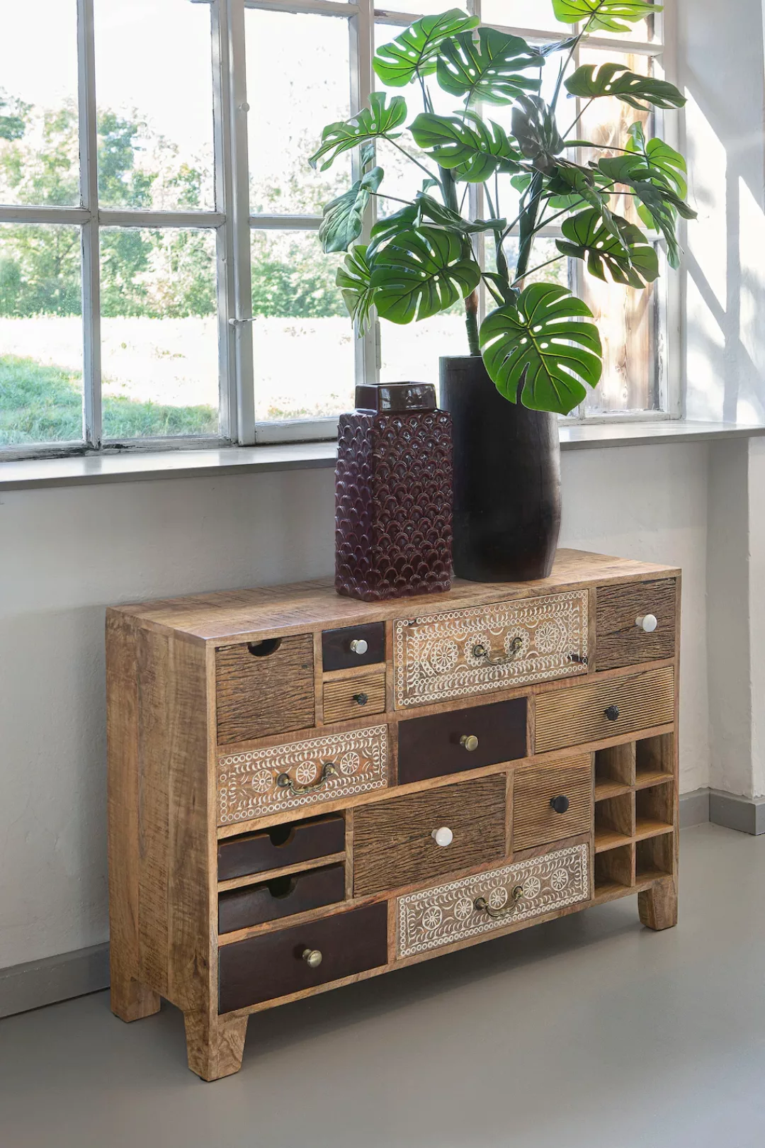 Gutmann Factory Sideboard "Puno", Kommode massives Altholz Mango mit Schnit günstig online kaufen