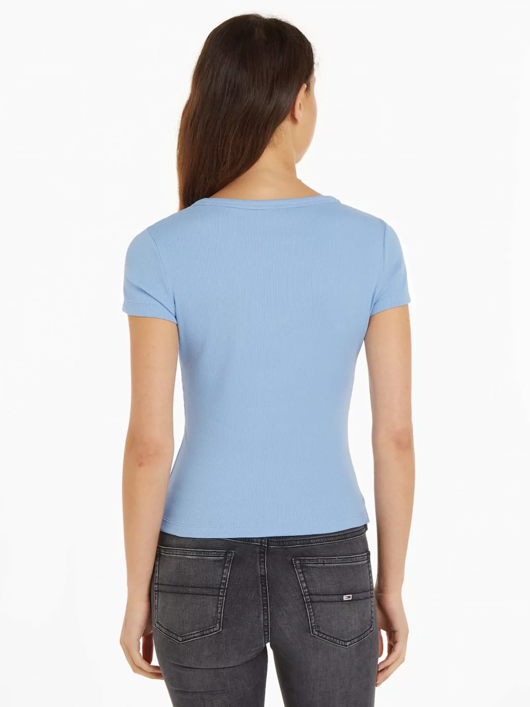 Tommy Jeans T-Shirt Slim Essential Rib V-Neck Rippshirt mit Logostickerei günstig online kaufen