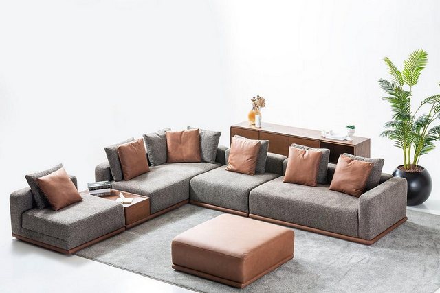 Xlmoebel Ecksofa Moderne Graue Eckcouch mit Hocker für das Wohnzimmer in L- günstig online kaufen