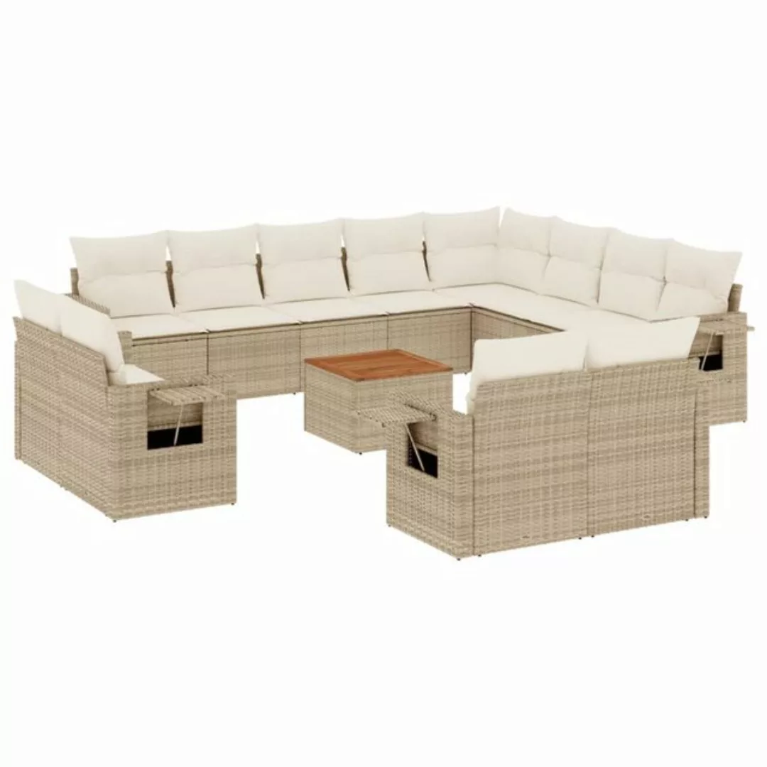 vidaXL Sofaelement 13-tlg. Garten-Sofagarnitur mit Kissen Beige Poly Rattan günstig online kaufen