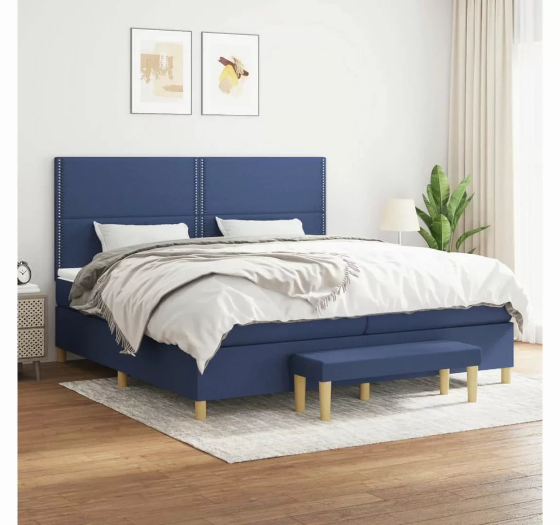 vidaXL Boxspringbett Boxspringbett mit Matratze Blau 200x200 cm Stoff Bett günstig online kaufen