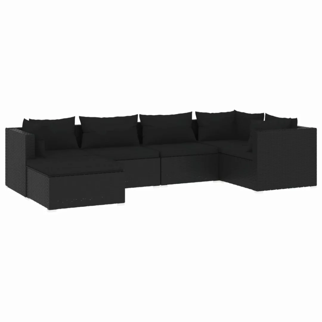 Vidaxl 6-tlg. Garten-lounge-set Mit Kissen Poly Rattan Schwarz günstig online kaufen