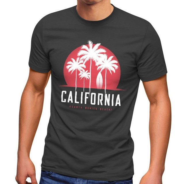 Neverless Print-Shirt Herren T-Shirt California Palmen Santa Monica Beach S günstig online kaufen