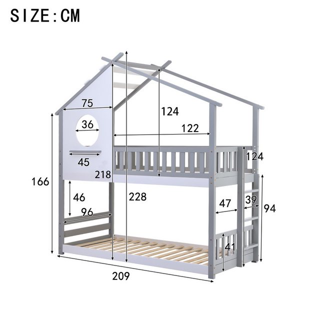 TavilaEcon Etagenbett Kinderbett Hausbett mit rechtwinkliger Leiter, 90x200 günstig online kaufen