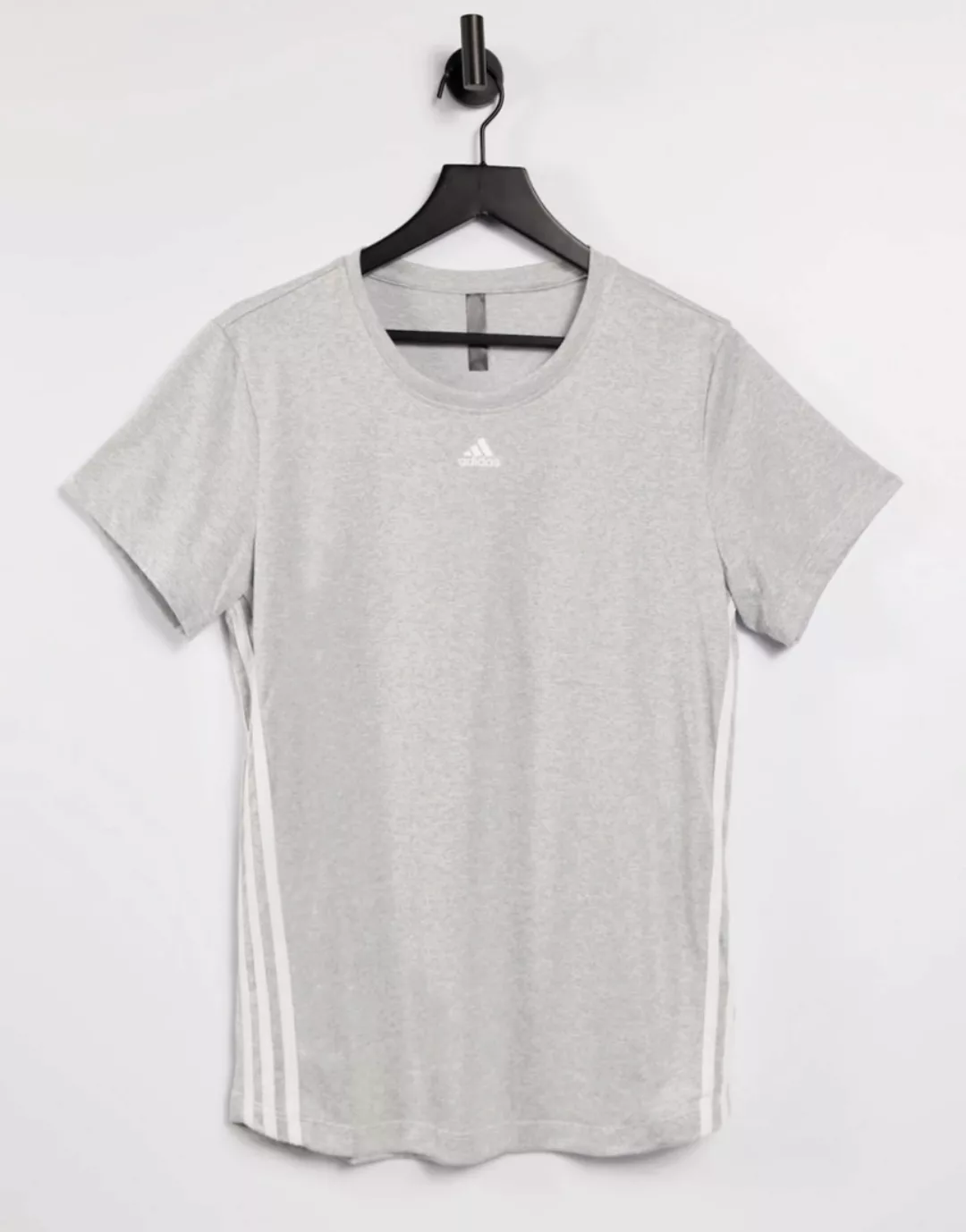 adidas Training – Graues T-Shirt mit 3 Streifen günstig online kaufen