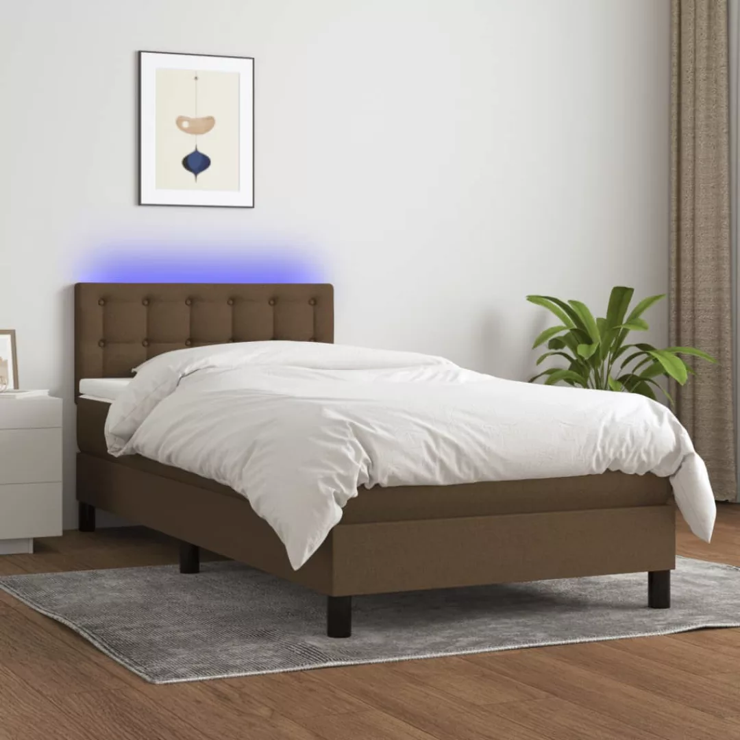 Vidaxl Boxspringbett Mit Matratze & Led Dunkelbraun 90x200 Cm Stoff günstig online kaufen