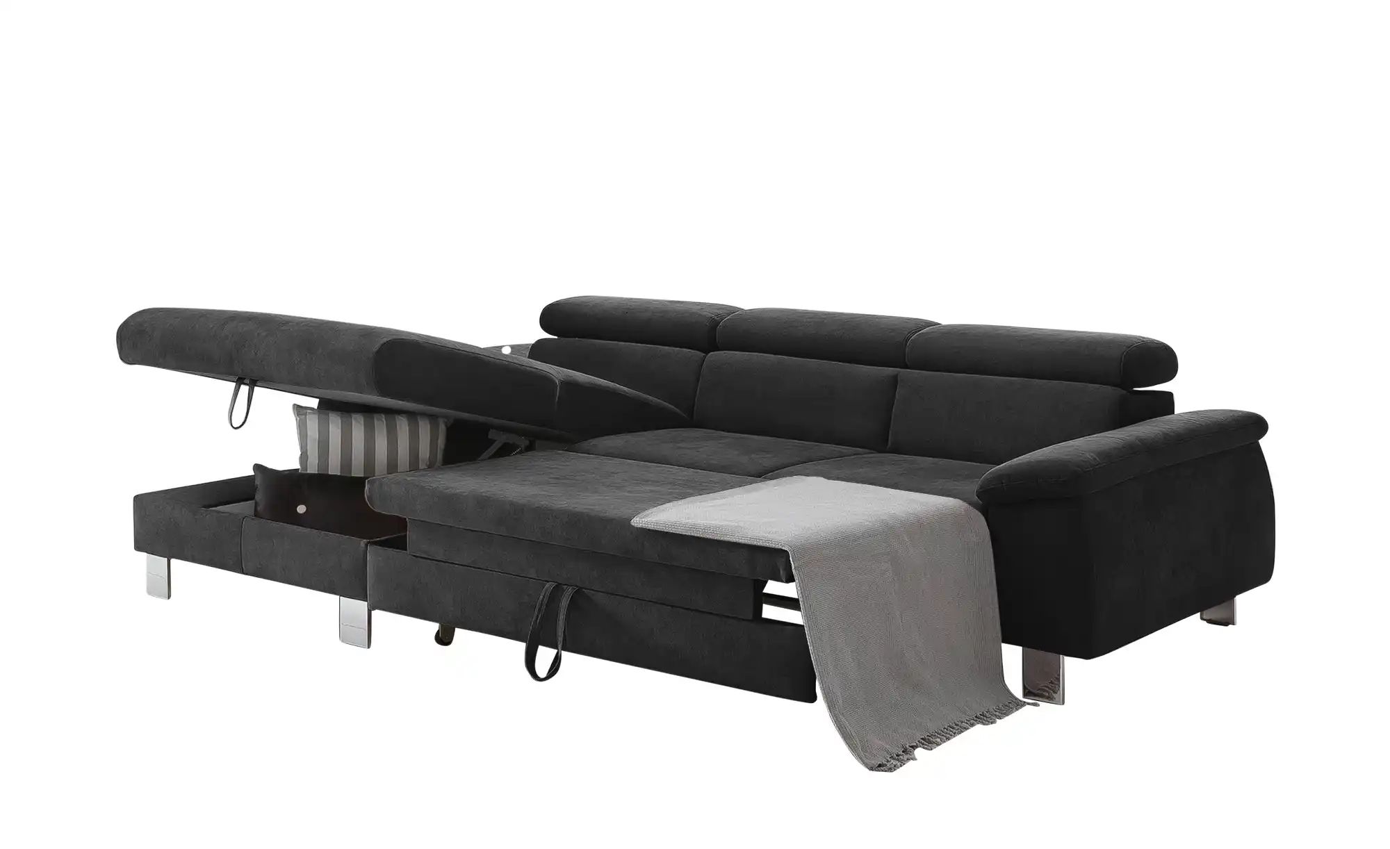 uno Ecksofa aus Velours Micky ¦ schwarz ¦ Maße (cm): B: 166 H: 72 T: 244 Po günstig online kaufen