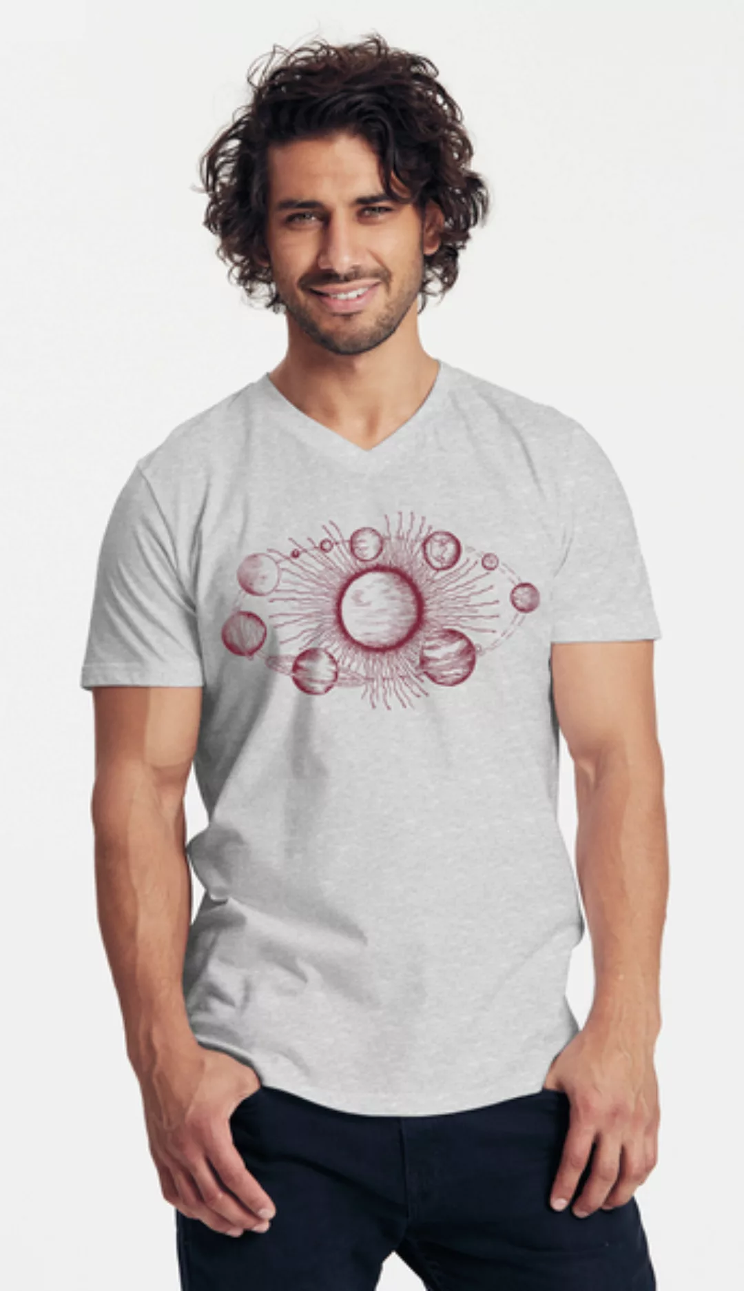 Bio-herren-t-shirt V-neck Sonnensystem günstig online kaufen