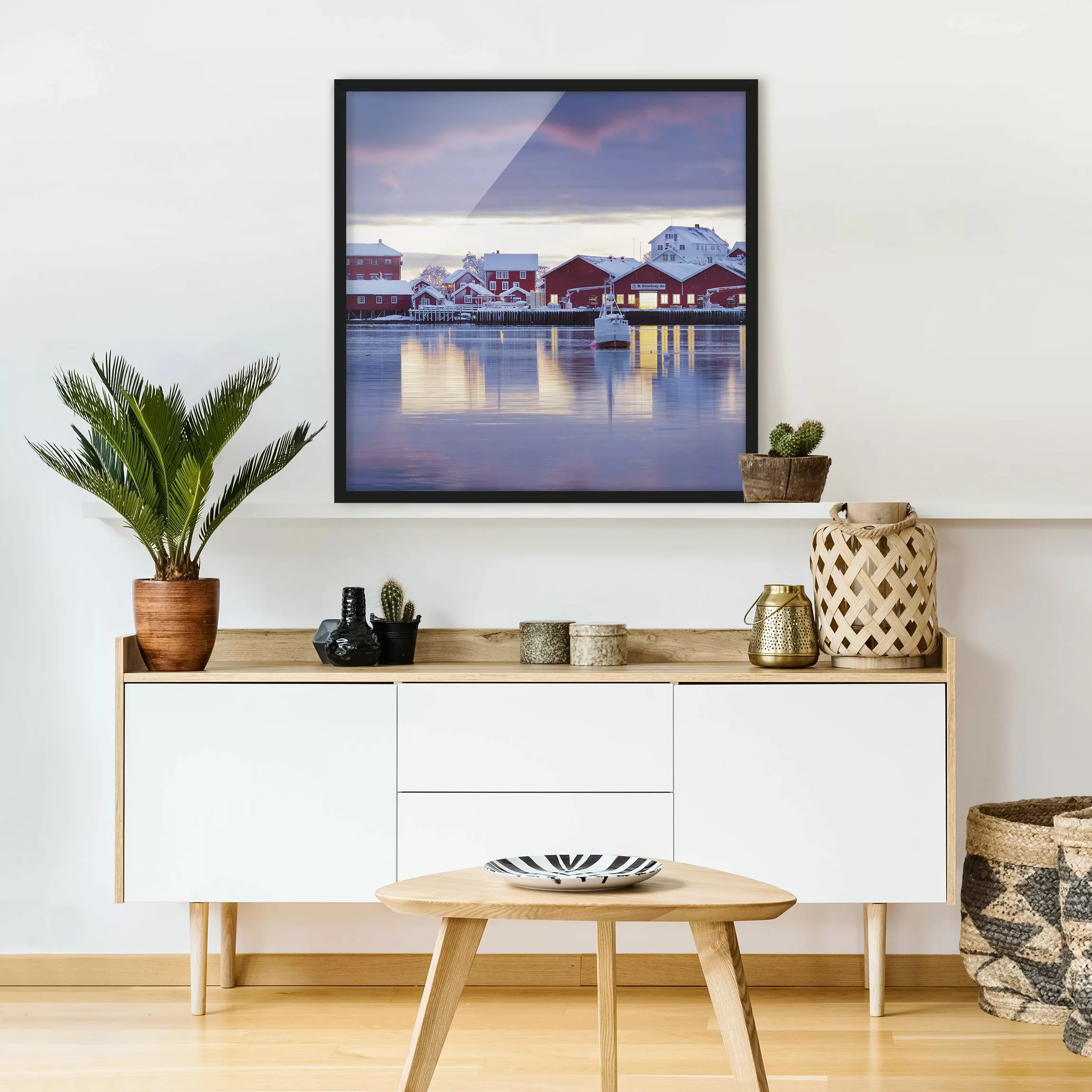 Bild mit Rahmen Architektur & Skyline - Quadrat Reine in Norwegen günstig online kaufen