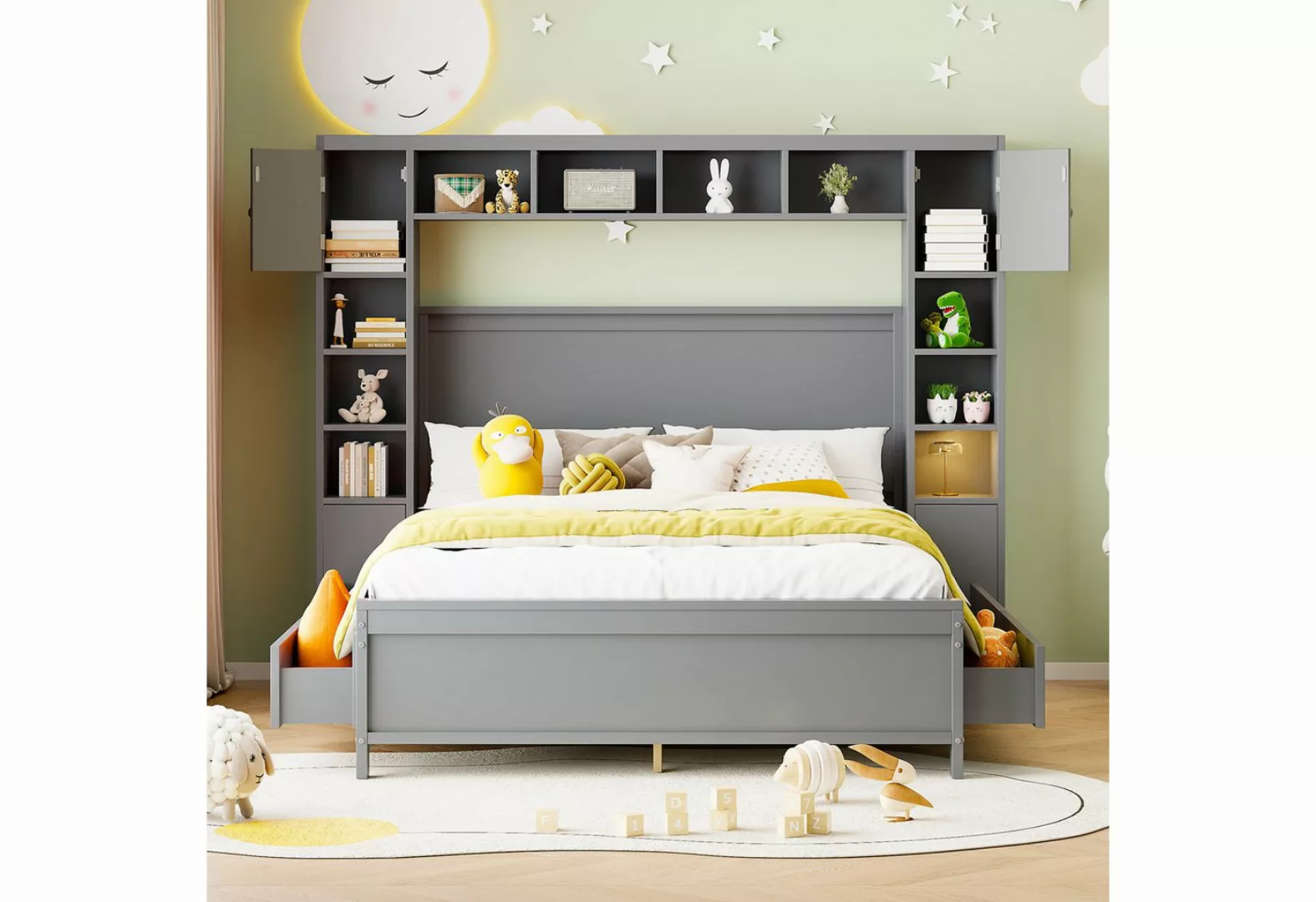 IDEASY Jugendbett Holzrahmenbett, Modulbett, 140*200, 4 Schubladen, Ablagef günstig online kaufen