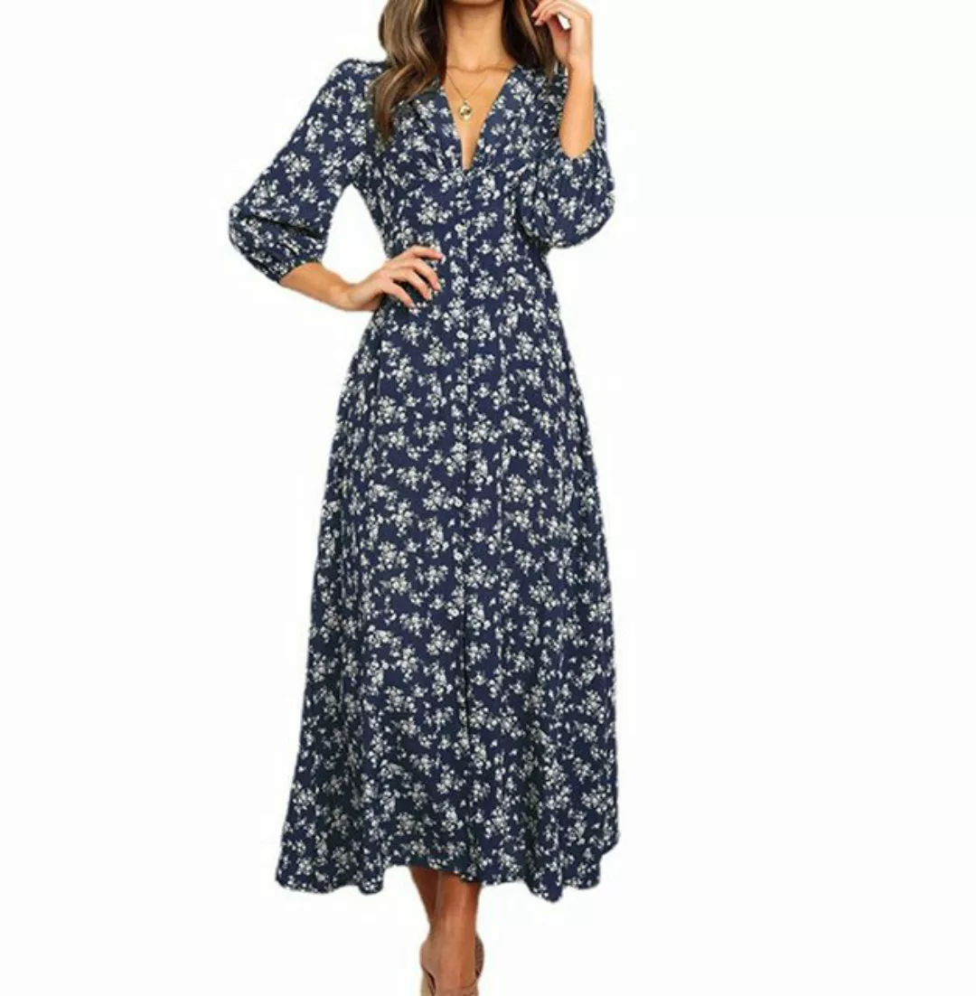 AFAZ New Trading UG Maxirock Damen-Retro-Blumenkleid mit langen Ärmeln und günstig online kaufen