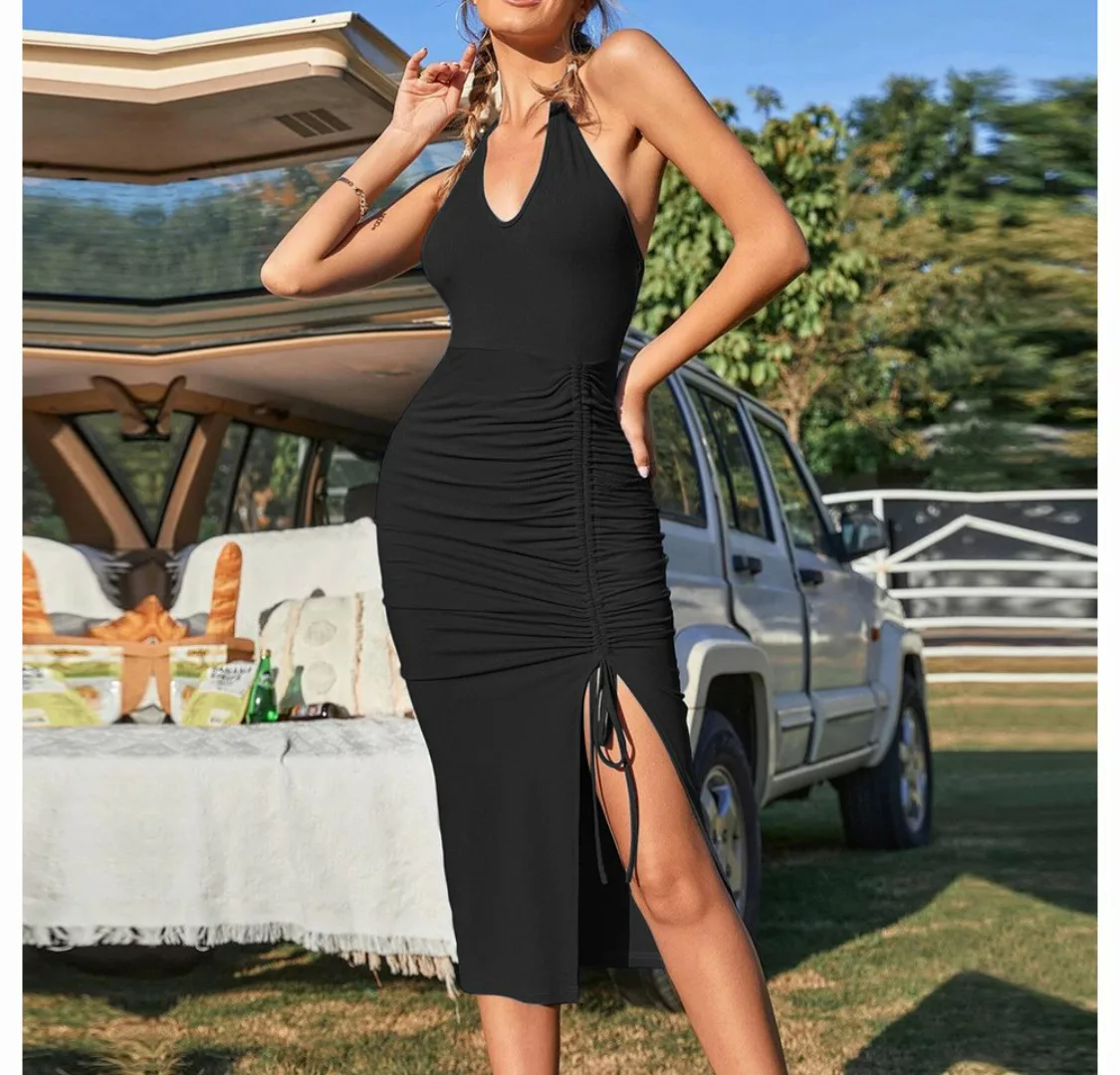 RUZU UG Dirndl Sexy rückenfreies, plissiertes Neckholder-Kleid mit V-Aussch günstig online kaufen