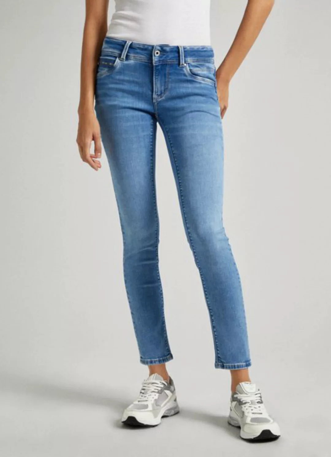 Pepe Jeans Damen Jeans SLIM JEANS LW - Slim Fit - Blau - Light Powerflex Wi günstig online kaufen