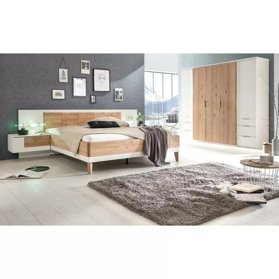 Schlafzimmer komplett in Asteiche Bianco und Weiß LED Beleuchtung (vierteil günstig online kaufen