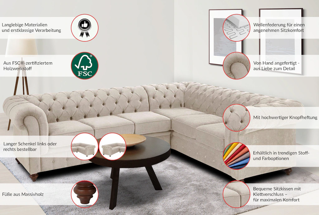 Home affaire Chesterfield-Sofa "Chesterfield Ecksofa, auch in Leder L-Form" günstig online kaufen