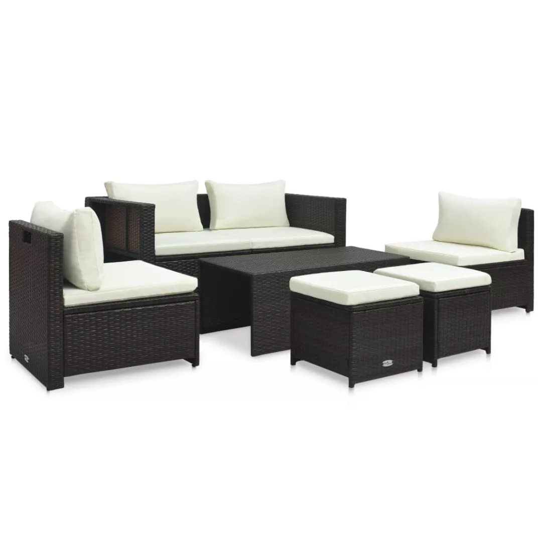 6-tlg. Garten-lounge-set Mit Auflagen Poly Rattan Braun günstig online kaufen