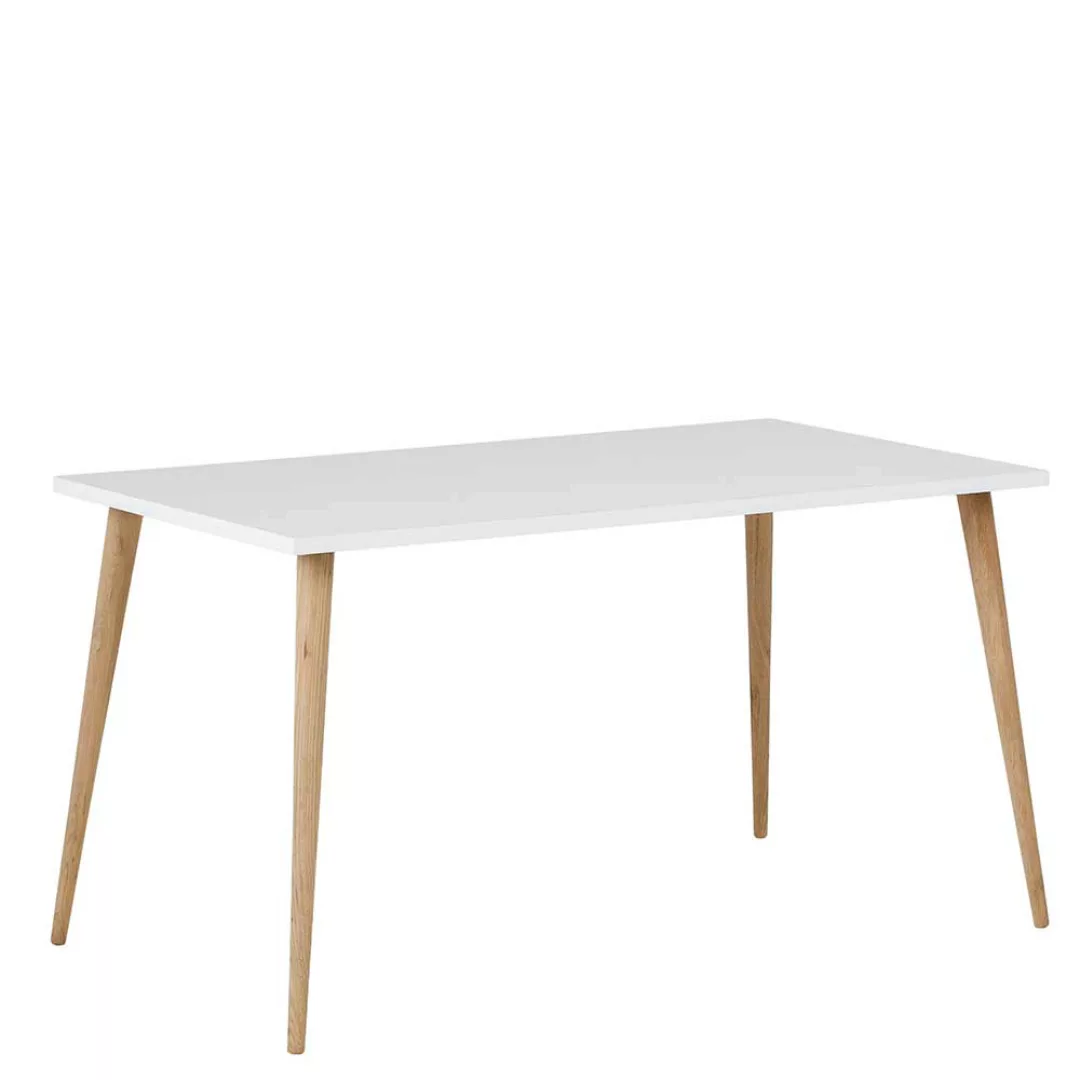 Skandi Schreibtisch mit pflegeleichter Oberfläche Weiß und Eiche günstig online kaufen
