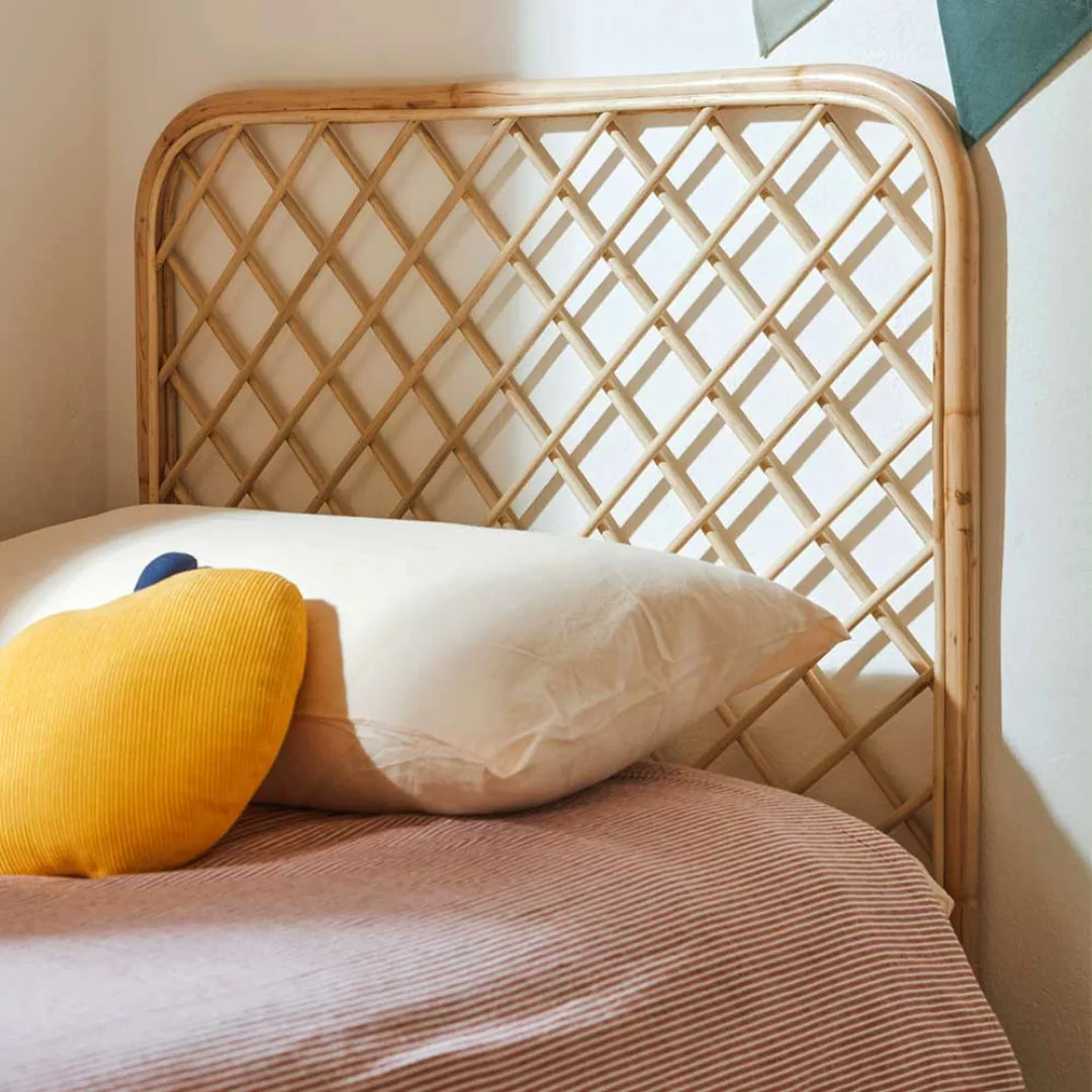 Rattan Bett Kopfteil in Naturfarben 90 cm breit - 110 cm hoch günstig online kaufen