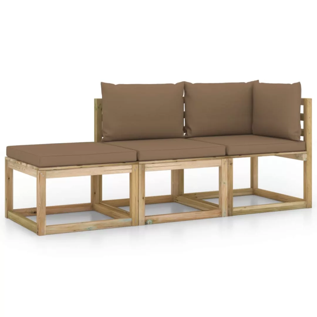 3-tlg. Garten-lounge-set Mit Taupe Kissen günstig online kaufen