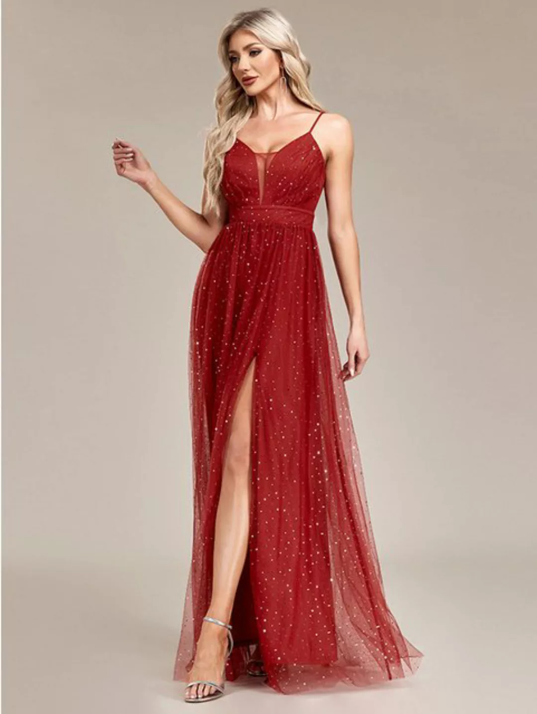 ZWY Abendkleid Rotes Abendkleid für Damen mit Strapsschlitz und Schlitz Glä günstig online kaufen