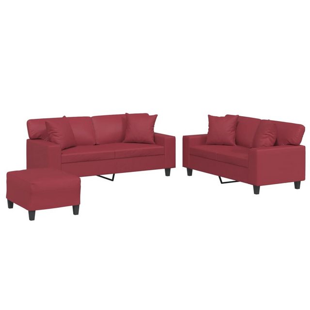 vidaXL Sofa 3-tlg. Sofagarnitur mit Kissen Weinrot Kunstleder günstig online kaufen