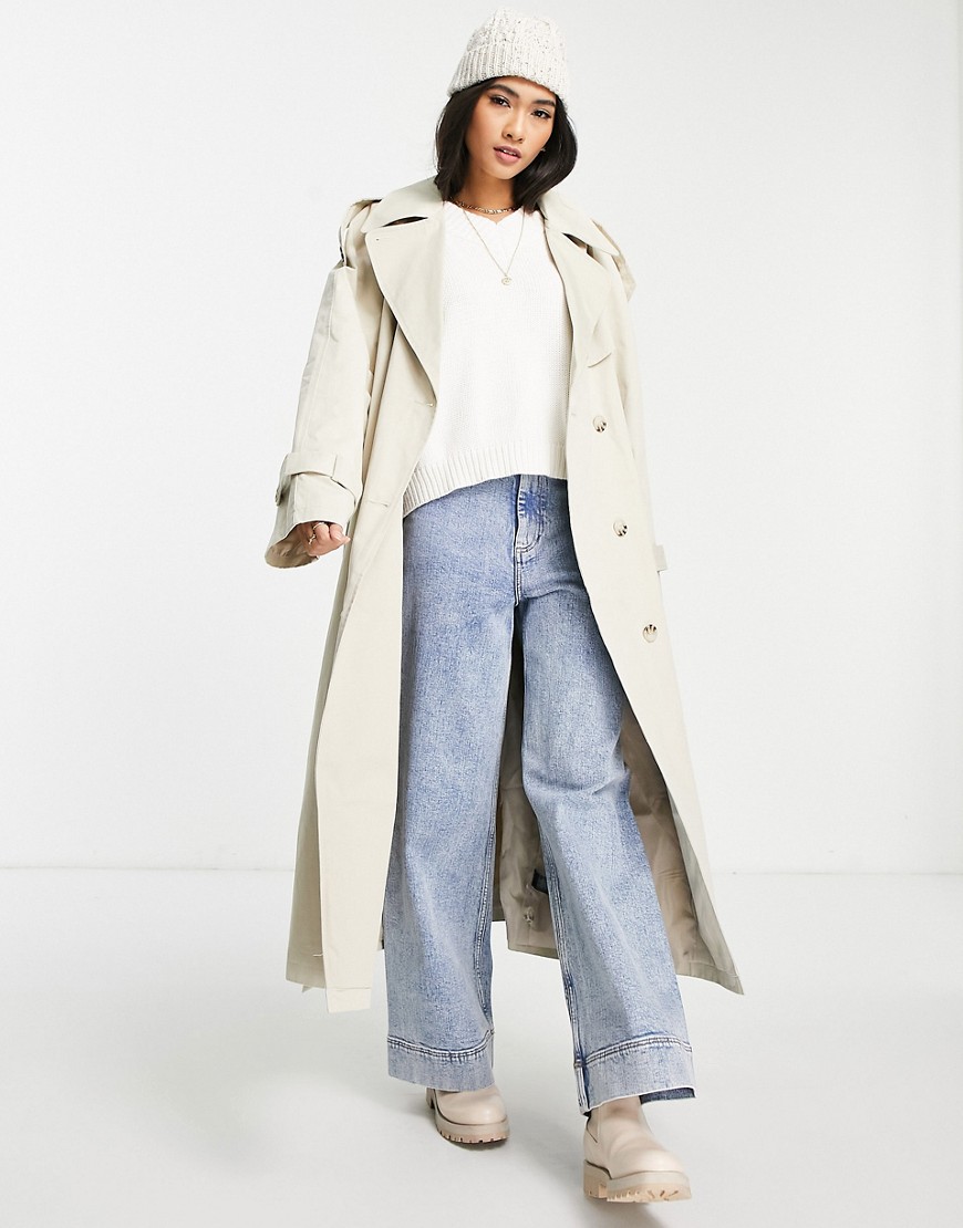 Topshop – Klassischer Trenchcoat in Oversize-Passform in Grau günstig online kaufen