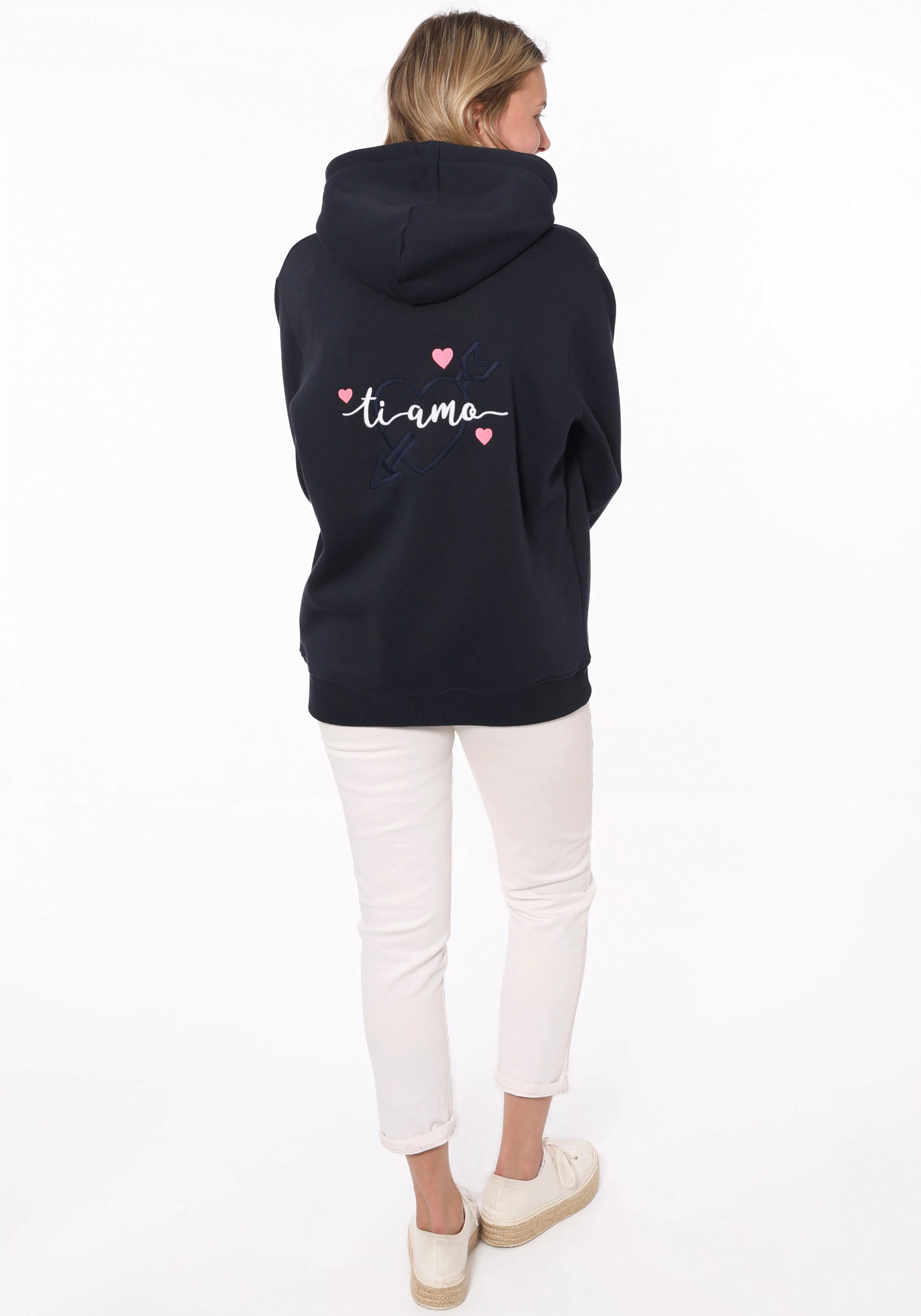 Zwillingsherz Kapuzensweatshirt, mit "Amore"-Schriftzug und Herzchen am Rüc günstig online kaufen