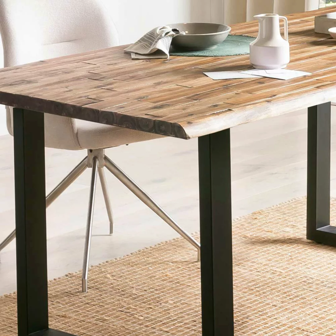 Baumkantentisch Akazie mit Bügelgestell Industry und Loft Stil günstig online kaufen