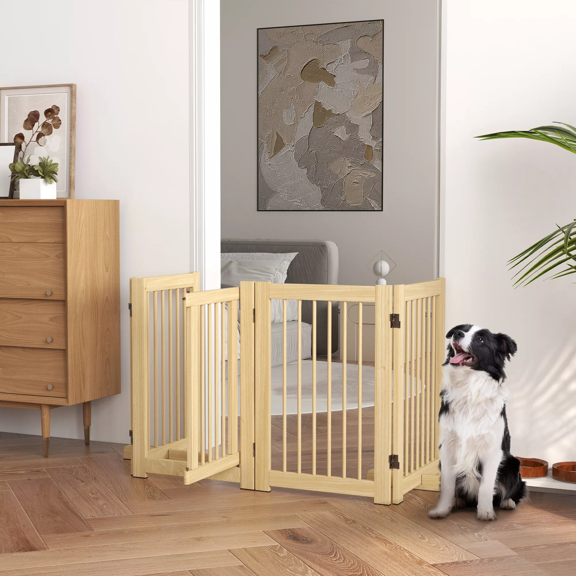 PawHut Absperrgitter Hund 4-teilig 204 x 75 cm faltbar mit Tür, freistehend günstig online kaufen