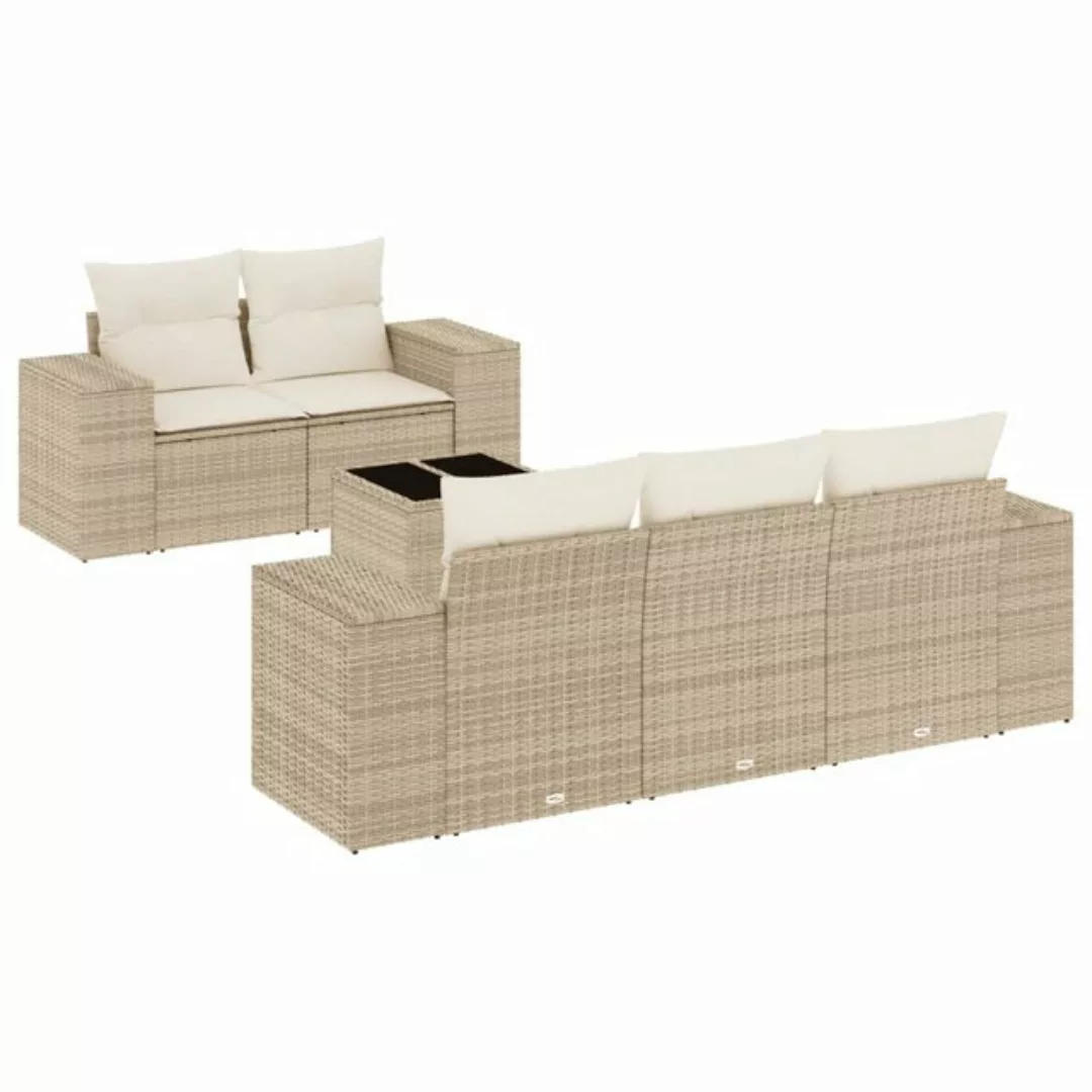 vidaXL Sofaelement 6-tlg. Garten-Sofagarnitur mit Kissen Beige Poly Rattan günstig online kaufen