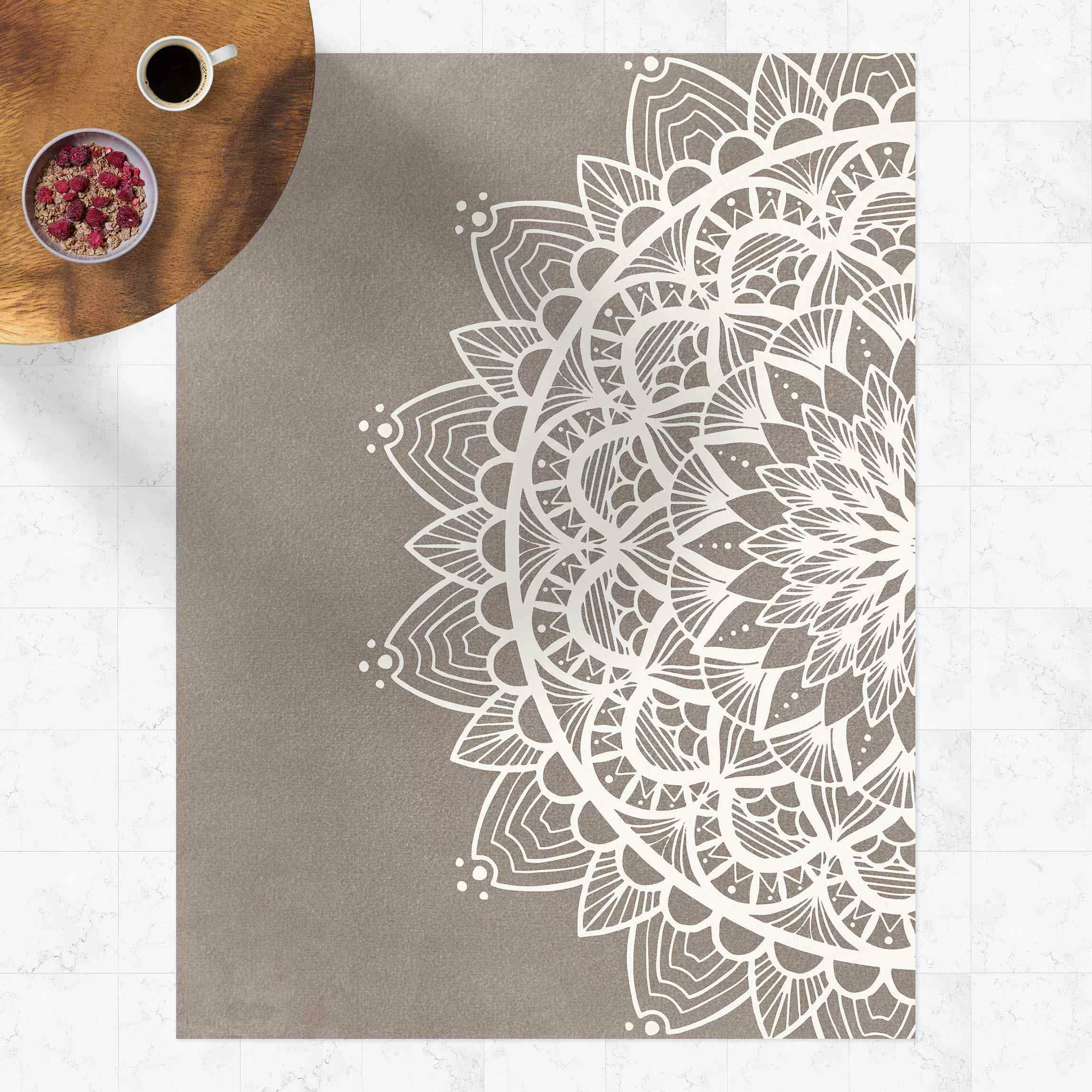 Vinyl-Teppich Mandala Illustration shabby weiß beige günstig online kaufen