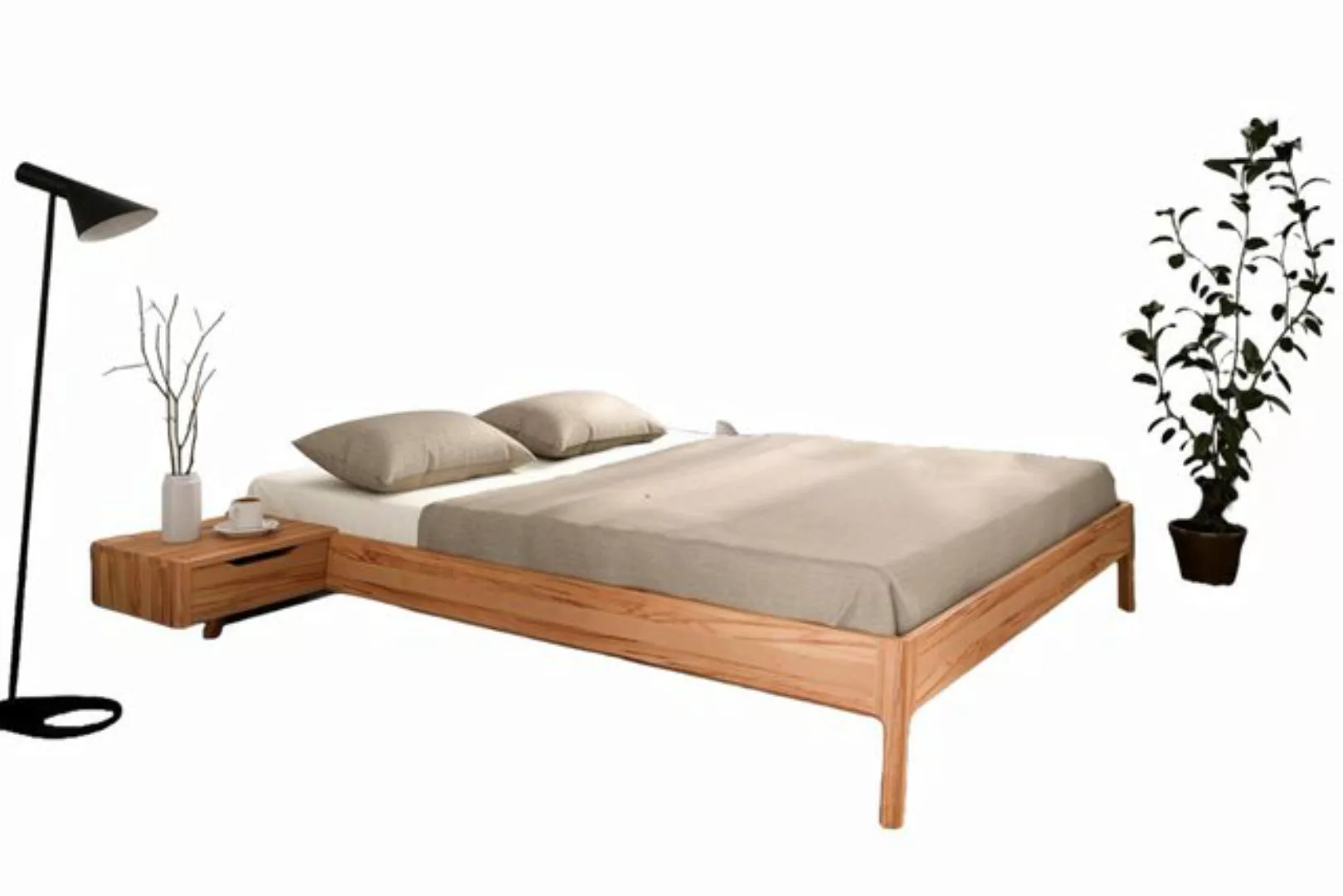 Natur24 Bett Bett Swig 2 Sonderl. 180x220 Kernbuche Polsterkopfteil Beige H günstig online kaufen