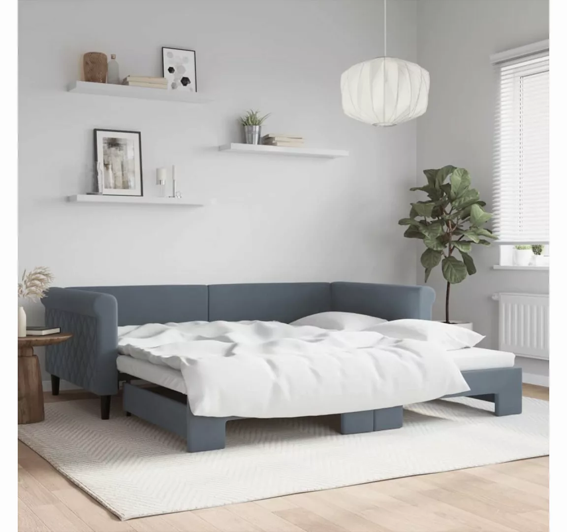 vidaXL Bett, Tagesbett Ausziehbar Dunkelgrau 100x200 cm Samt günstig online kaufen