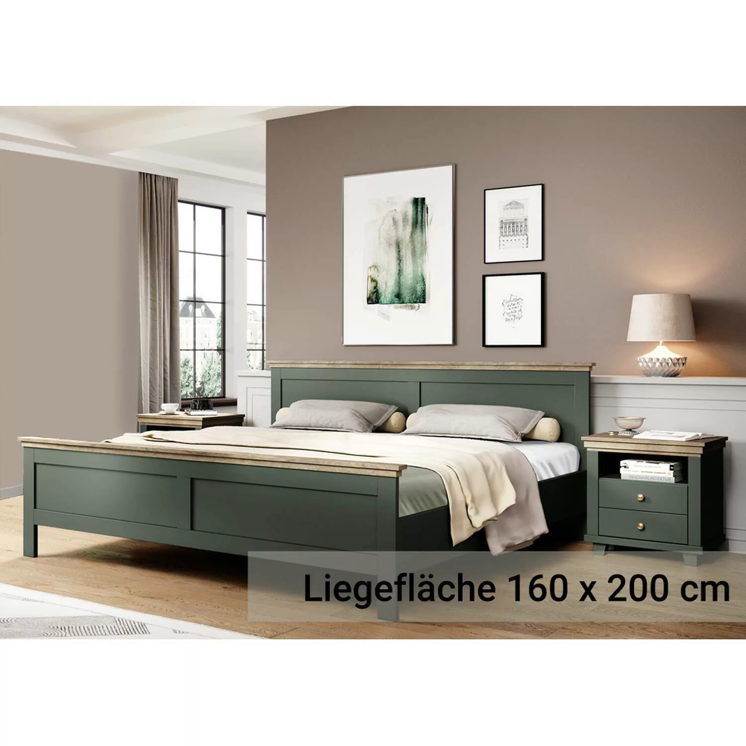 Doppelbett Liegefläche 160 x 200 cm mit 2x Nachttisch EPSOM-83 Landhausstil günstig online kaufen
