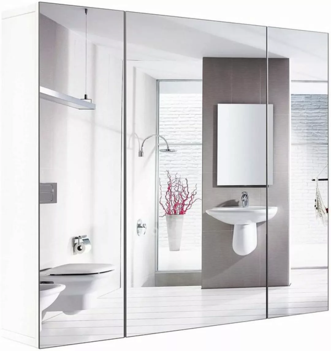 Homfa Spiegelschrank Badezimmerschrank mit 3 Türen, Weiß, 70x60x15cm, Holz günstig online kaufen
