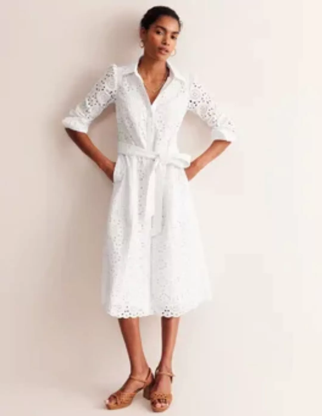 Kate Midi-Hemdblusenkleid mit Stickerei Damen Boden, Weiß günstig online kaufen