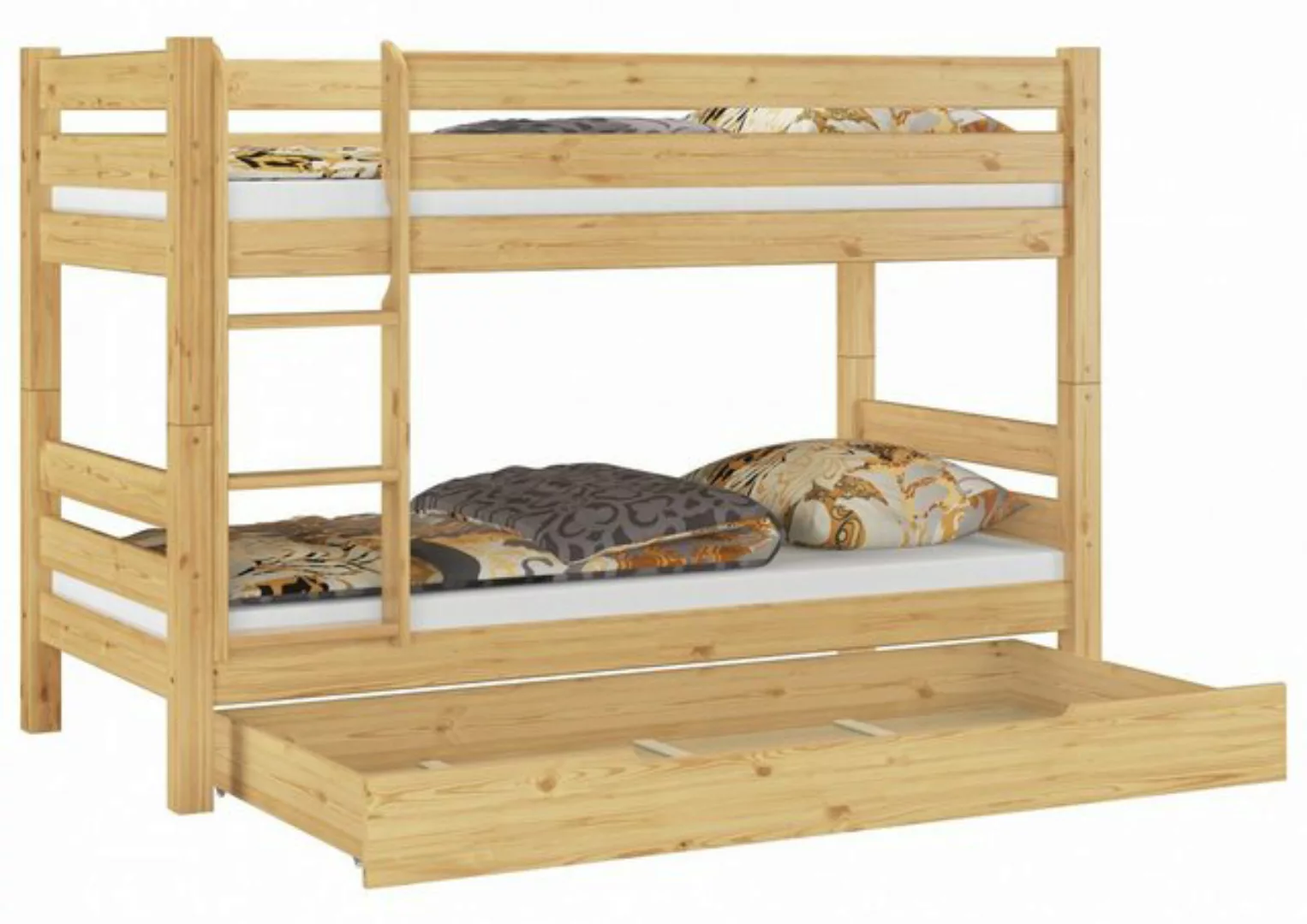 ERST-HOLZ Etagenbett Stockbett 90x200 mit Rollrosten, Matratzen und Bettkas günstig online kaufen