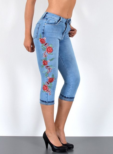 ESRA Caprijeans Damen Jeans Capri Hose High Waist Jeans Damen mit hoher Lei günstig online kaufen