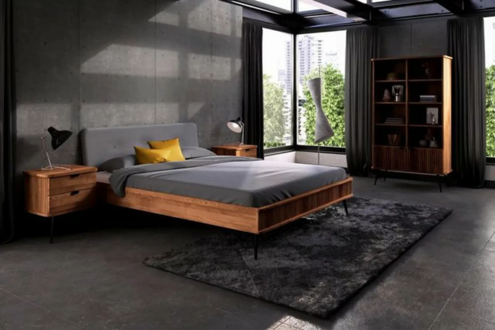 Natur24 Einzelbett Bett Tula 2 Kernbuche massiv 100x200cm mit Polsterkopfte günstig online kaufen