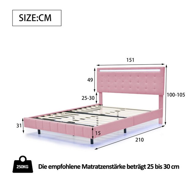 Nebelmeer Bettgestell Polsterbett, gepolstertes Float-Bettgestell mit LED-L günstig online kaufen