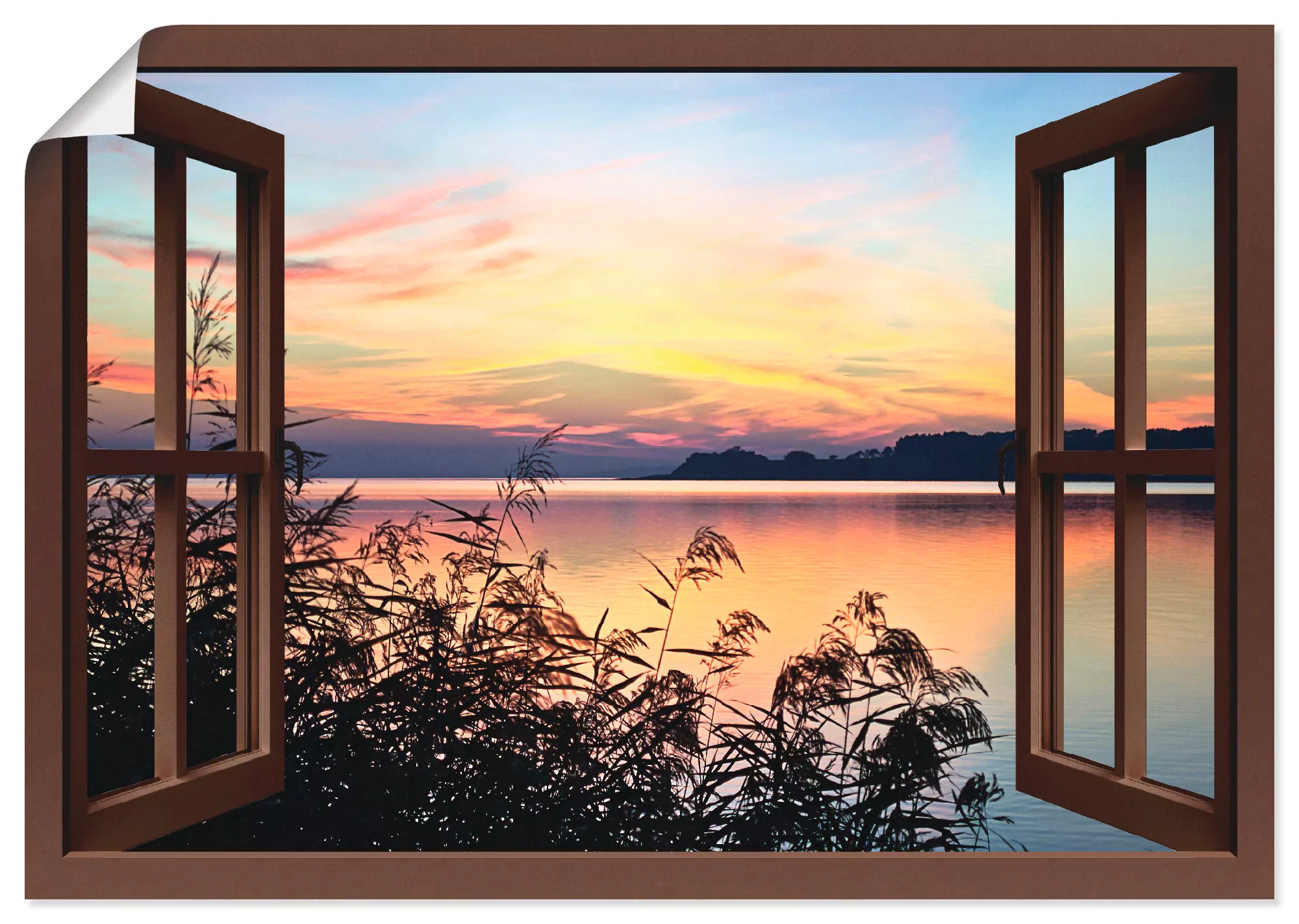 Artland Wandbild "Fensterblick - Abendrot im Schilf", Fensterblick, (1 St.) günstig online kaufen