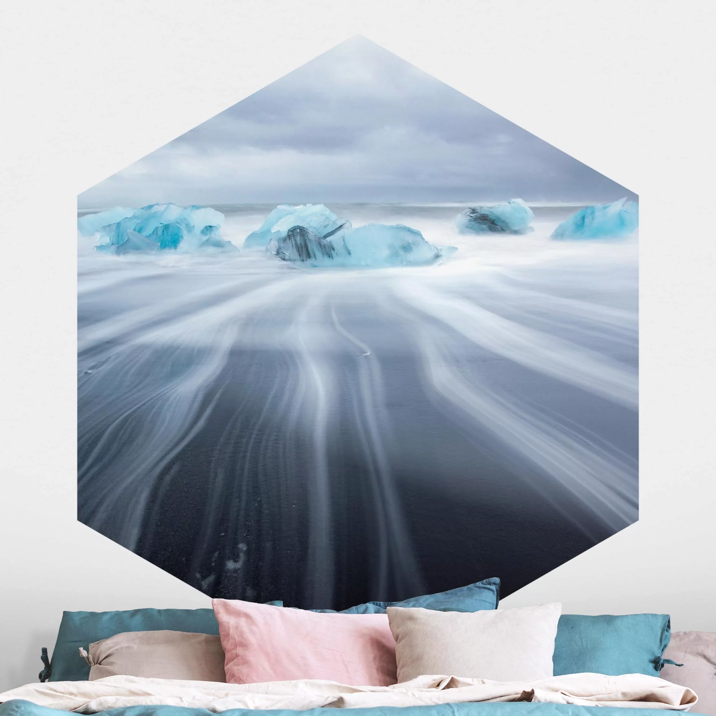 Hexagon Fototapete selbstklebend Eislandschaft günstig online kaufen
