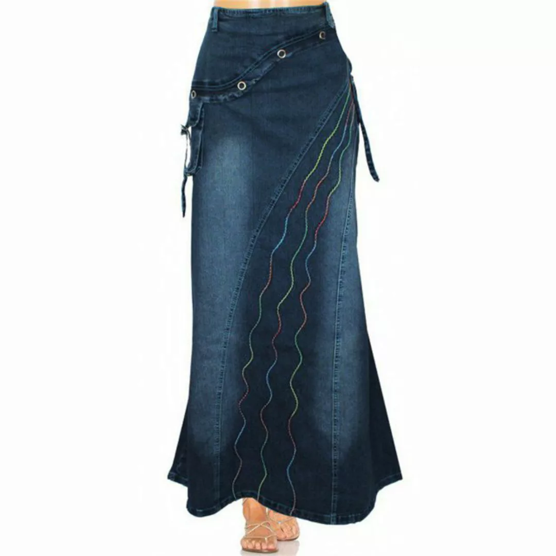 RUZU UG Rüschenrock Damen Denim Fischschwanzrock aus im Retro Stil Jeansroc günstig online kaufen