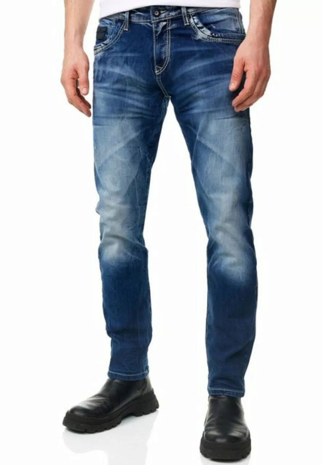Rusty Neal Straight-Jeans "YAMATO", mit farblich abgesetzten Nähten günstig online kaufen