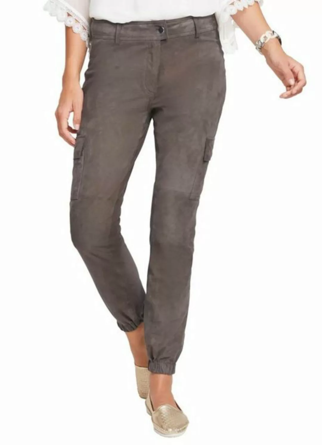 heine Cargohose LINEA TESINI Damen Ziegenveloursleder-Cargohose, dunkeltaup günstig online kaufen