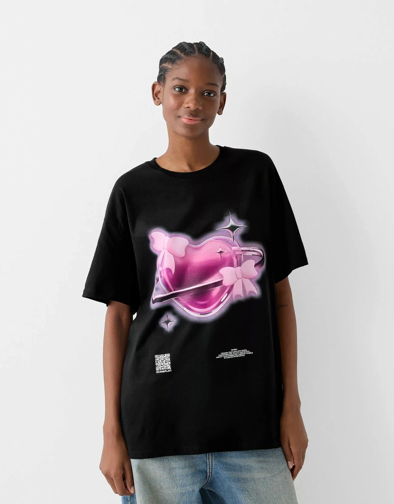 Bershka Oversize-Shirt Bershka Wearable Art Mit Print Damen Xs Schwarz günstig online kaufen