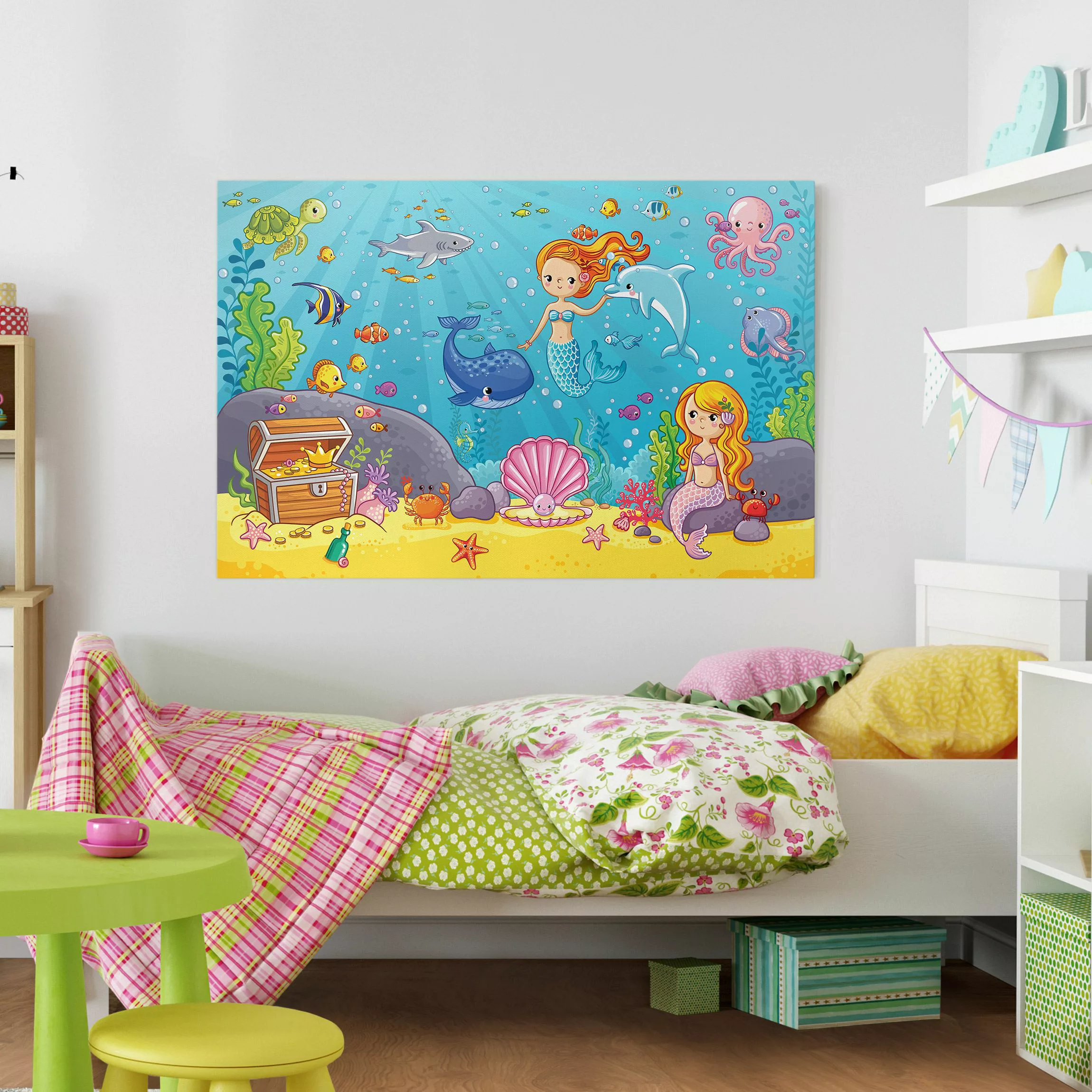 Leinwandbild Kinderzimmer - Querformat Meerjungfrau - Unterwasserwelt günstig online kaufen