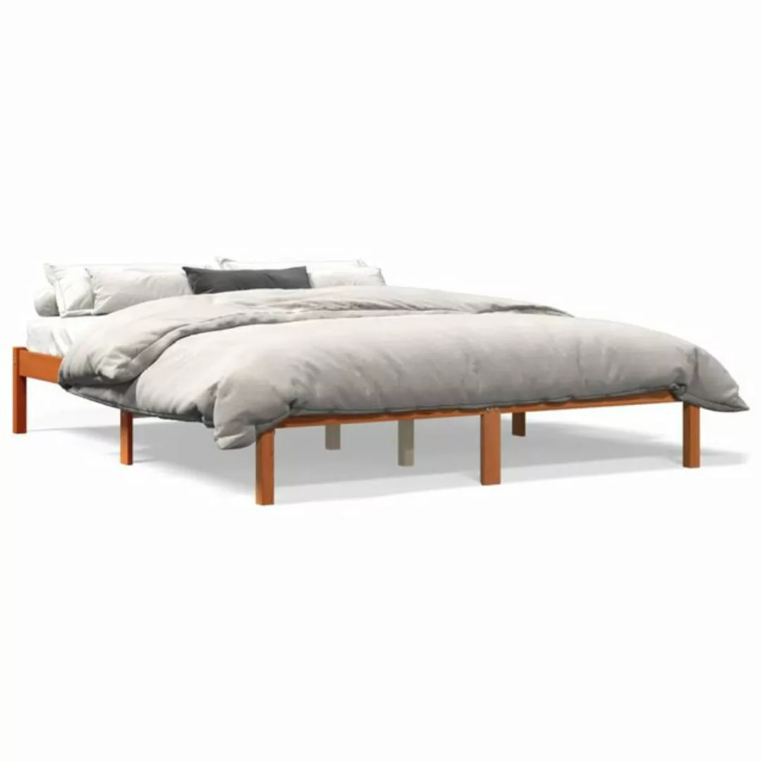 vidaXL Bettgestell Massivholzbett Wachsbraun 160x200 cm Kiefer Bett Bettges günstig online kaufen