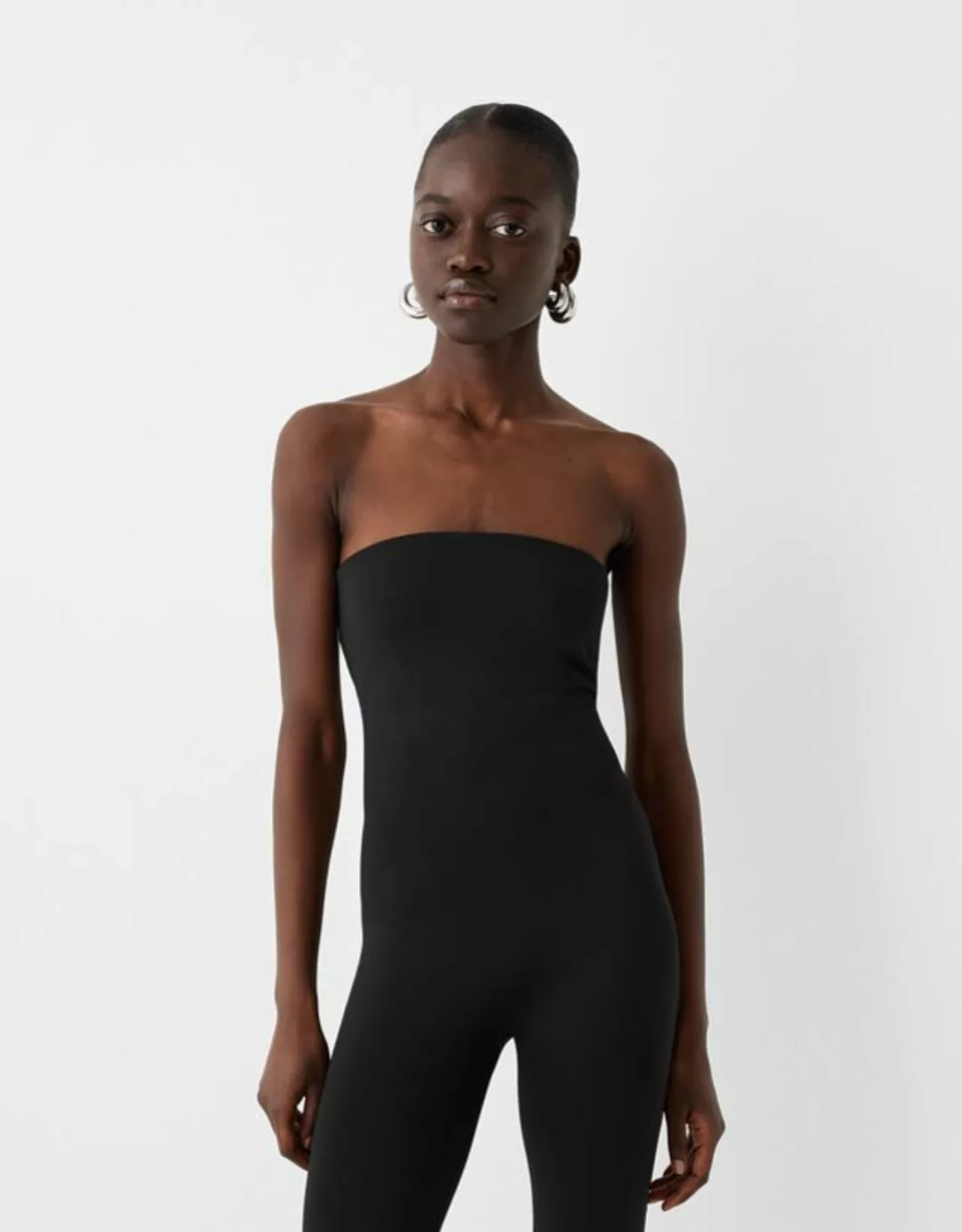 Bershka Bandeau-Jumpsuit Damen L Schwarz günstig online kaufen