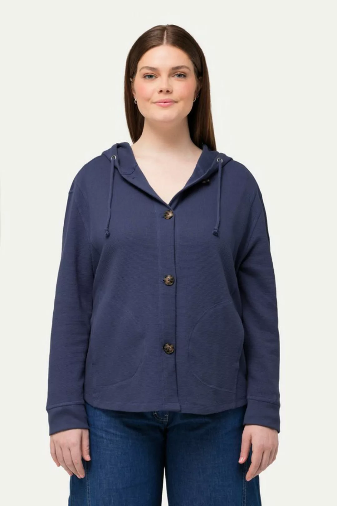 Ulla Popken Sweatjacke Sweatjacke Waffelstruktur Kapuze Biobaumwolle günstig online kaufen